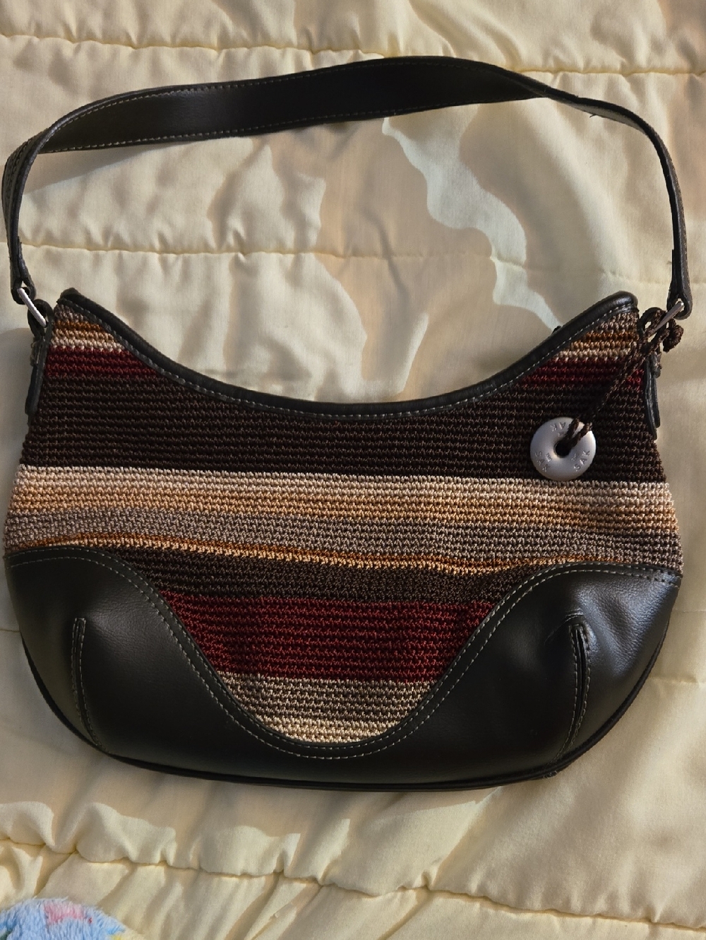 The Sak. A Woven Stripe Shoulder Bag in Brown and Tan